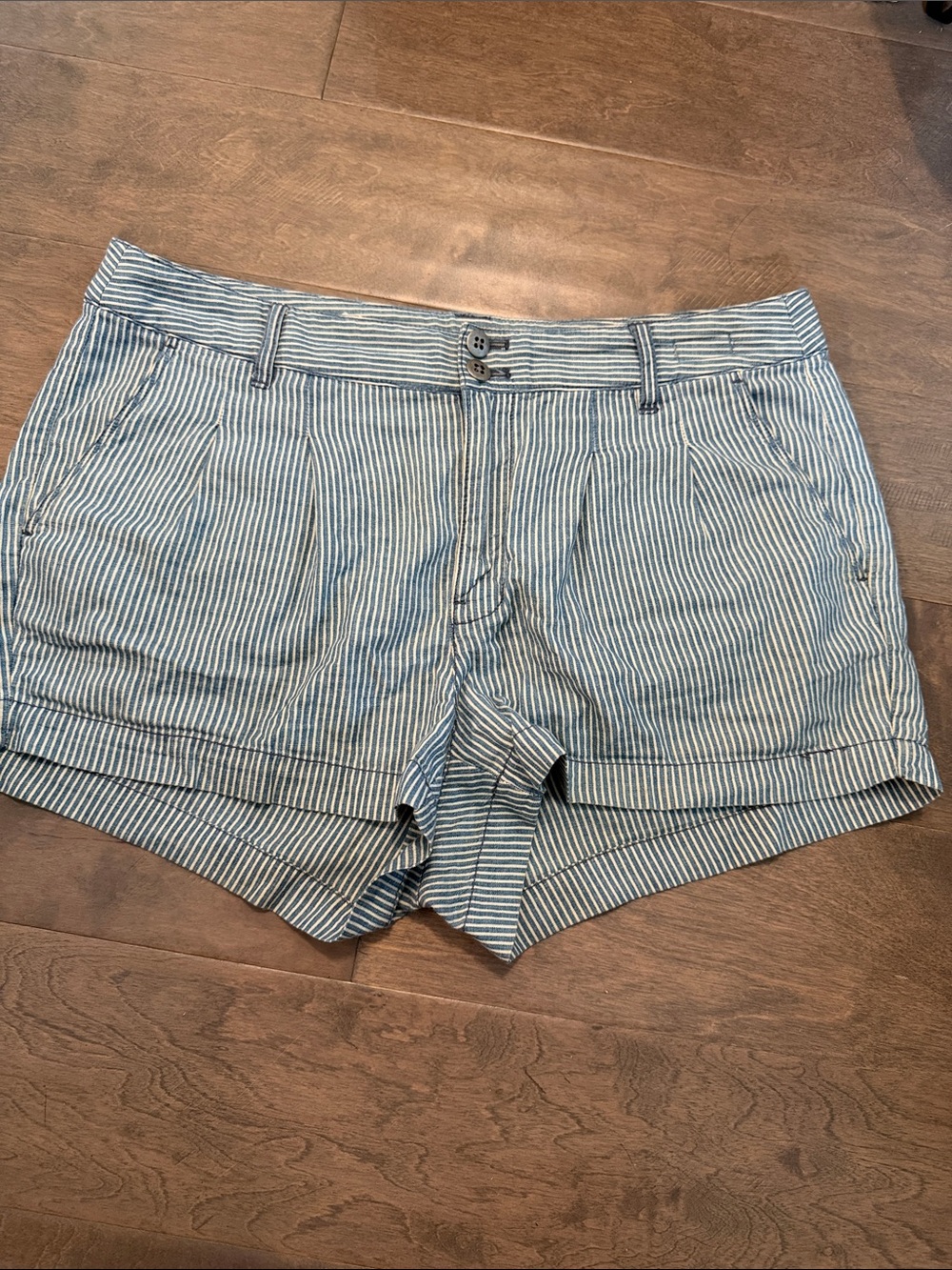 Madewell Striped Blue and White High-Waist Cotton Shorts
